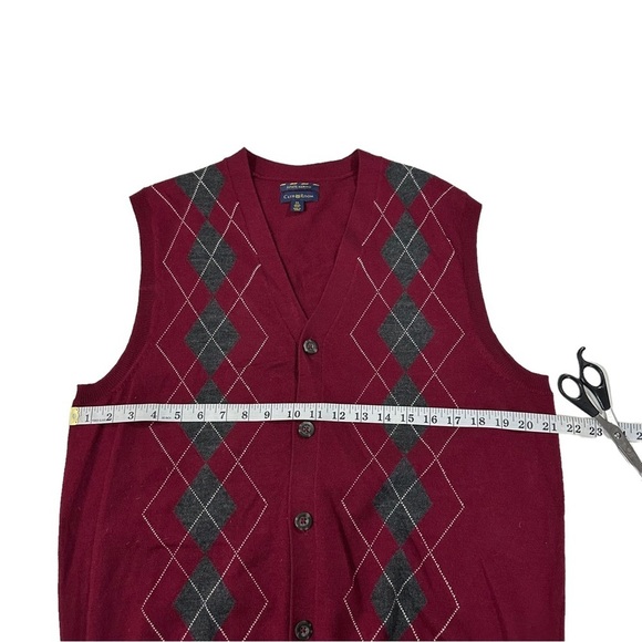 Club Room Estate Merino Wool Men Red White Argyle Sleeveless Sweater Vest Sz XL - Picture 9 of 14